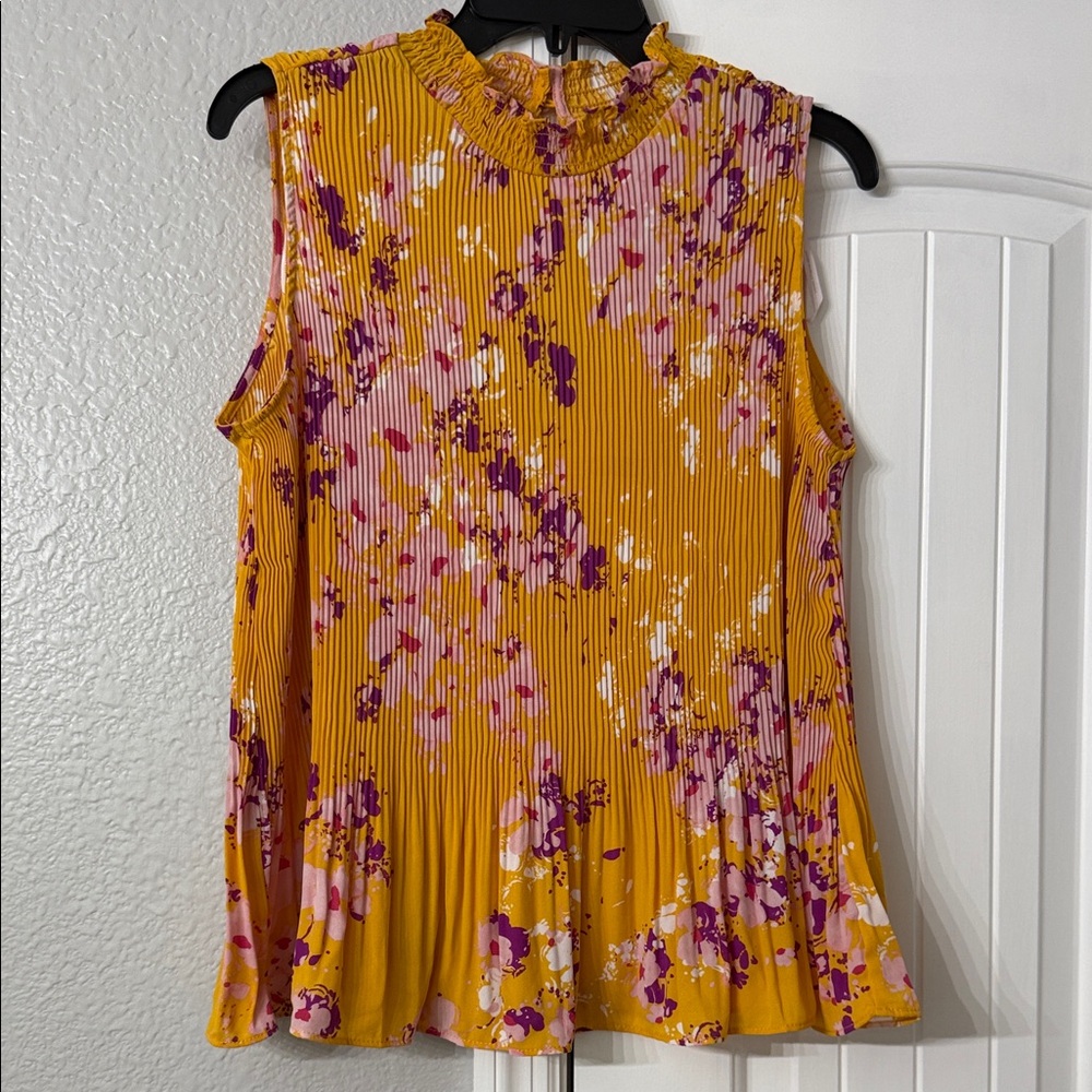 Floral Sleeveless Top - Yellow and Purple